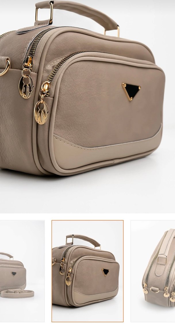 Bej Deri Kadın Çanta Modern Klasik - Görsel 2