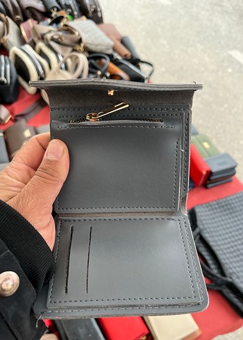 Gri Deri Kadın Cüzdanı Velcro Kapaklı - Görsel 7