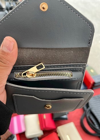 Gri Deri Kadın Cüzdanı Velcro Kapaklı - Görsel 6