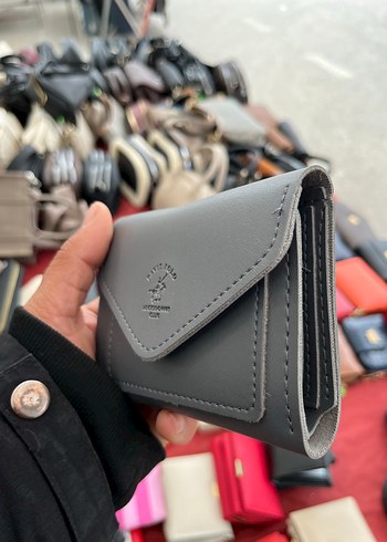 Gri Deri Kadın Cüzdanı Velcro Kapaklı - Görsel 3