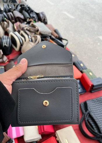 Gri Deri Kadın Cüzdanı Velcro Kapaklı - Görsel 5