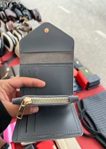 Gri Deri Kadın Cüzdanı Velcro Kapaklı - Görsel 9