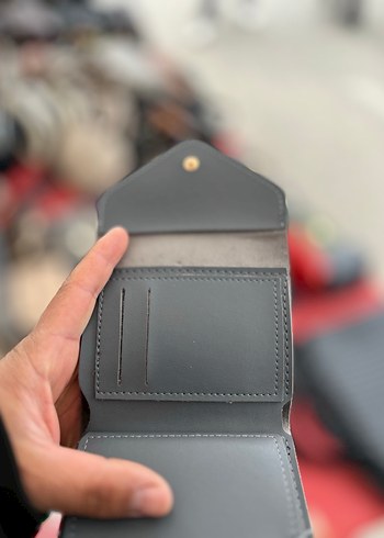 Gri Deri Kadın Cüzdanı Velcro Kapaklı - Görsel 8