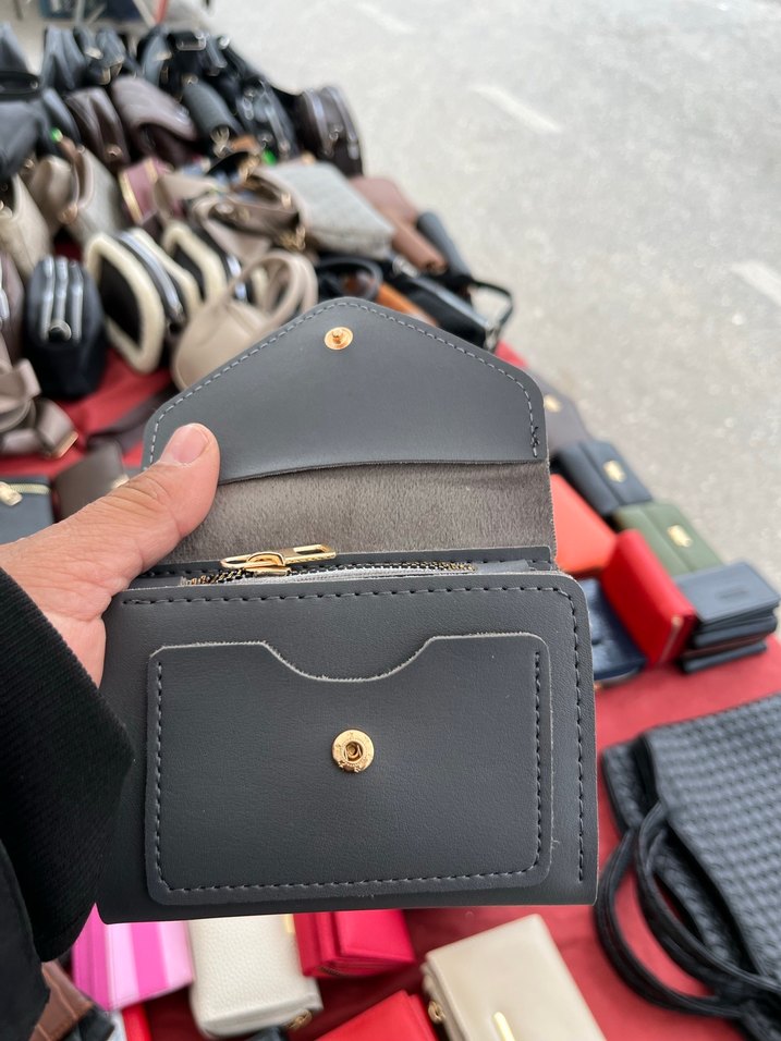 Gri Deri Kadın Cüzdanı Velcro Kapaklı - Görsel 5