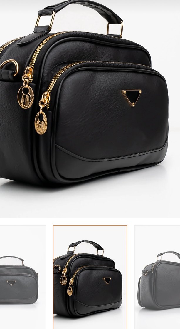 Kadın Siyah Deri Fermuarlı Çanta - Görsel 5