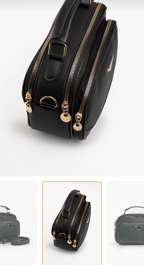 Kadın Siyah Deri Fermuarlı Çanta - Görsel 3