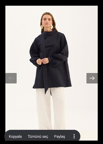 Siyah Keten Yüksek Yakalı Kadın Tunik - Görsel 3
