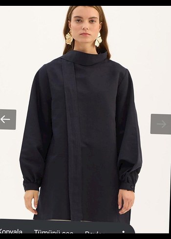 Siyah Keten Yüksek Yakalı Kadın Tunik - Görsel 4