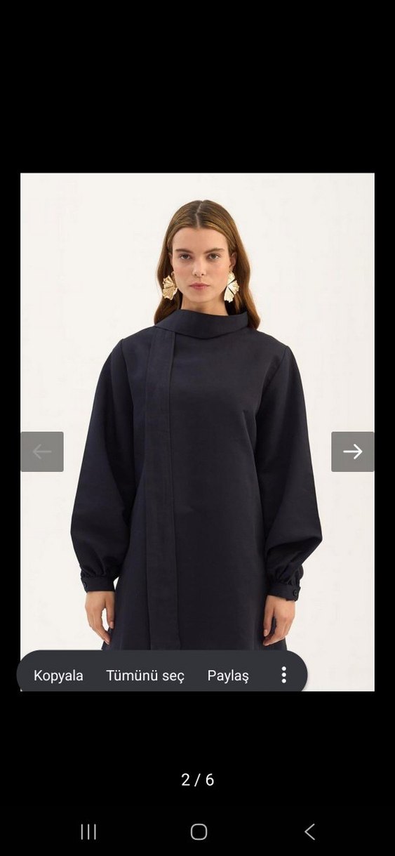 Siyah Keten Yüksek Yakalı Kadın Tunik - Görsel 2