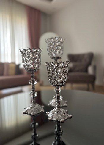 Zara Home Kristal Detaylı Metal Mumluk Seti