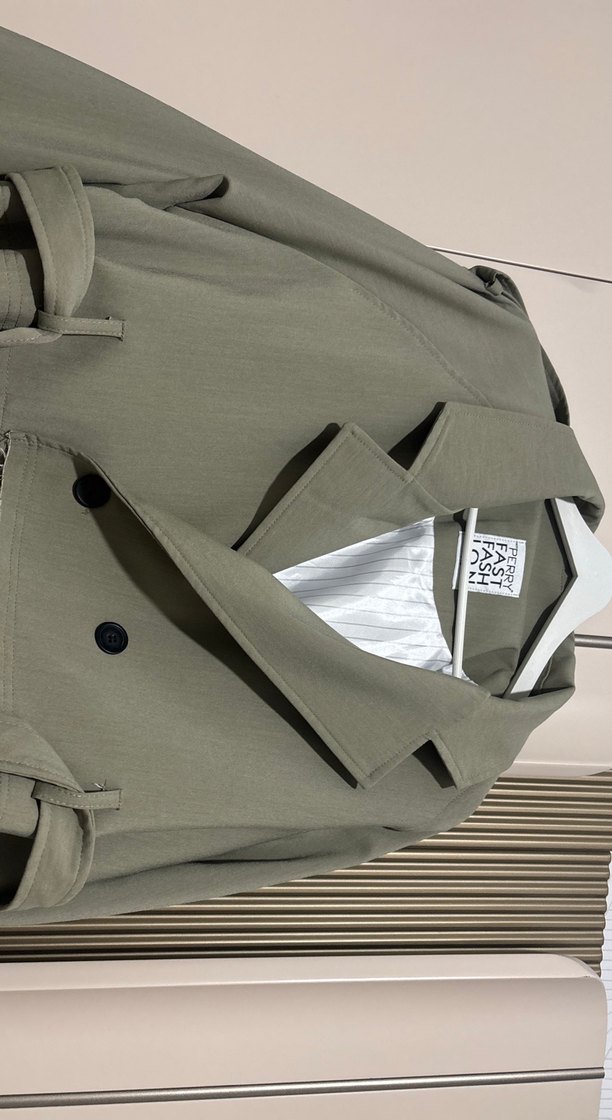 Düğmeli haki yeşili Kadın Keten Trençkot - Görsel 2