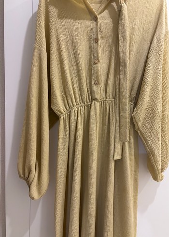Bej Uzun Keten Elbise - Görsel 2