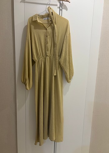 Bej Uzun Keten Elbise - Görsel 4