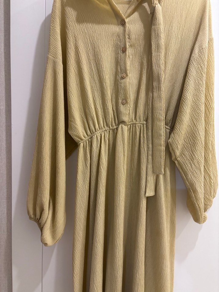 Bej Uzun Keten Elbise - Görsel 2