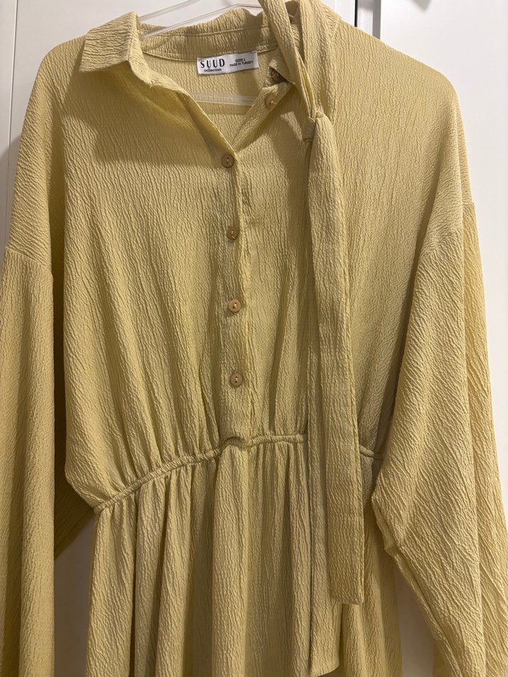 Bej Uzun Keten Elbise - Görsel 3