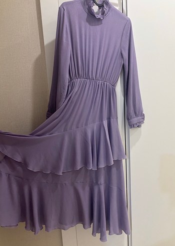 Mor Fırfırlı Uzun tesettür Elbise - Görsel 2