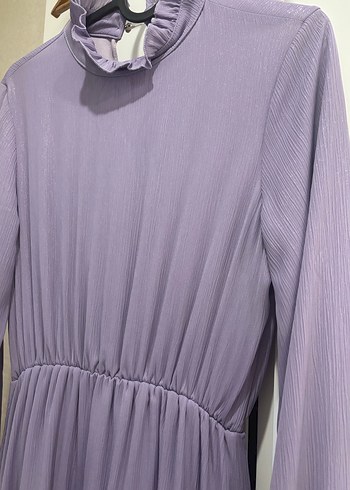 Mor Fırfırlı Uzun tesettür Elbise - Görsel 3