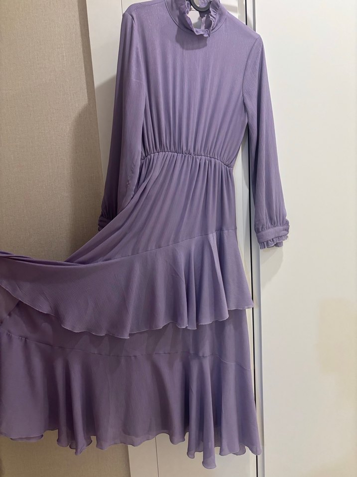 Mor Fırfırlı Uzun tesettür Elbise - Görsel 2