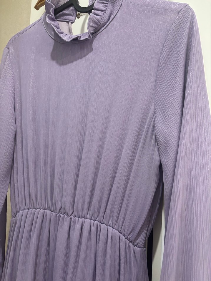 Mor Fırfırlı Uzun tesettür Elbise - Görsel 3