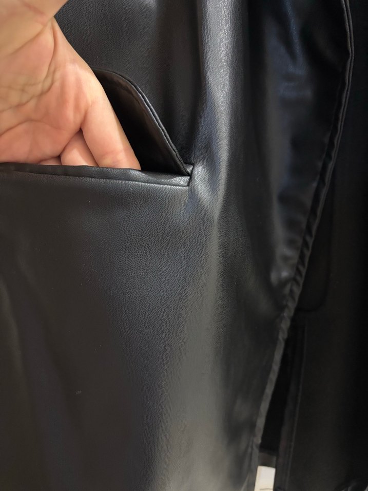 Düğmeli Siyah Deri Kadın Ceket - Görsel 5