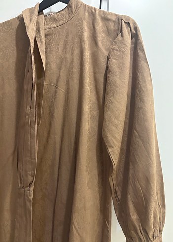 Uzun Keten Bej Kadın Elbise - Görsel 3