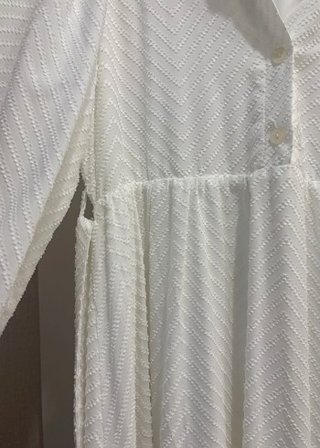 Uzun Kollu Beyaz Pilili Kadın Tesettür Elbise - Görsel 4