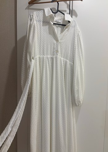 Uzun Kollu Beyaz Pilili Kadın Tesettür Elbise - Görsel 2