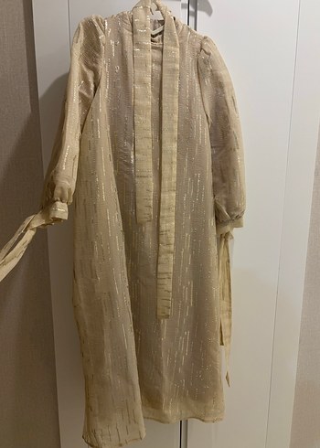 Bej Parlak Uzun  Elbise abiye - Görsel 3