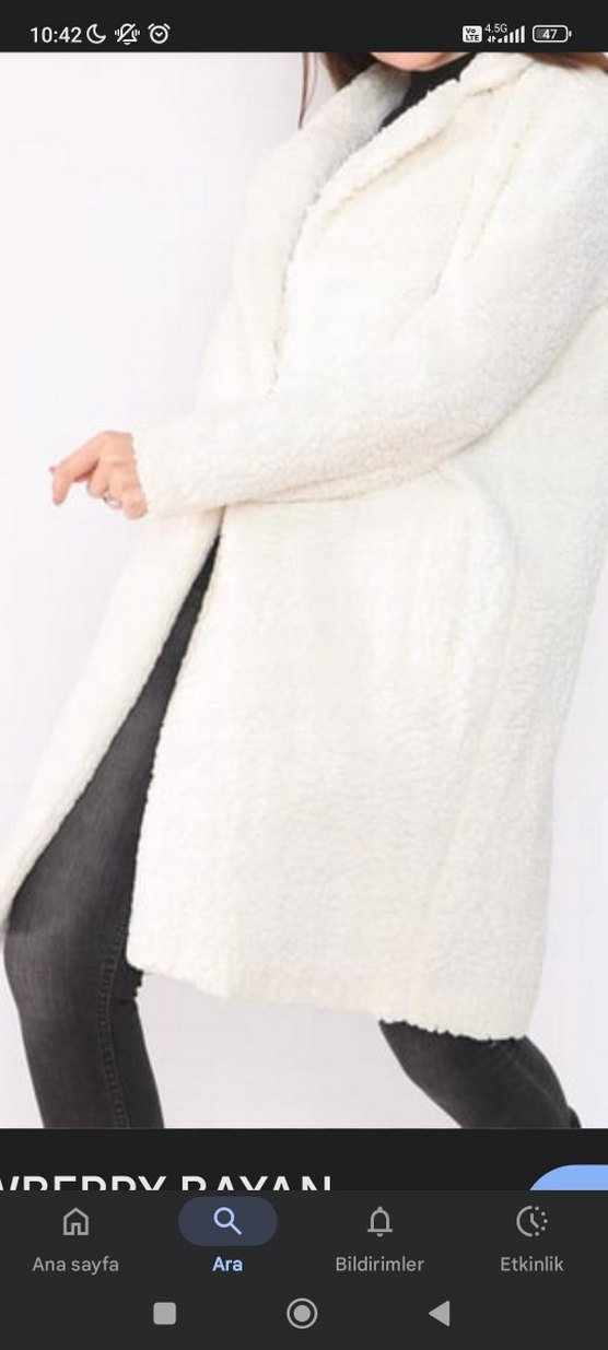 Beyaz Midi Kadın Kürklü Kaban - Görsel 3