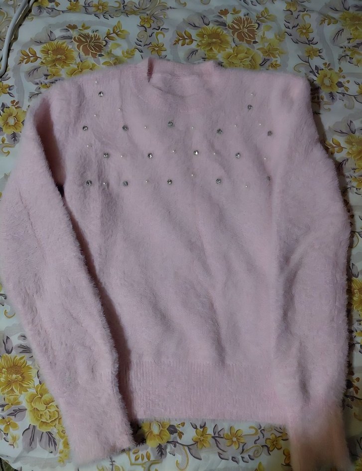 Pembe Yuvarlak Yakalı Kazak - Görsel 3