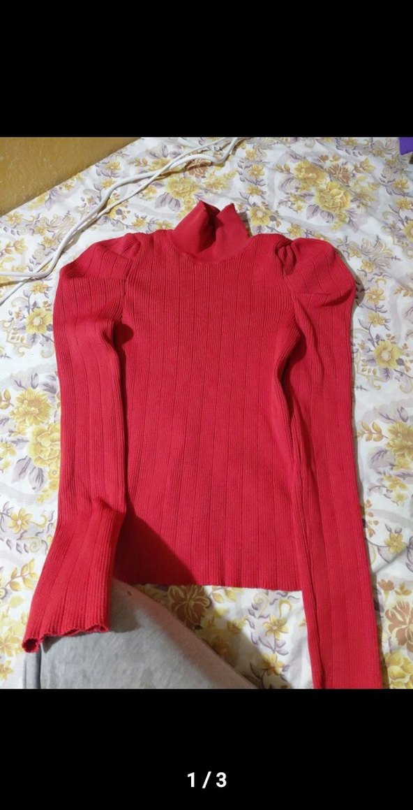 Kırmızı Balıkçı Yaka Triko Kadın Kazak - Görsel 3