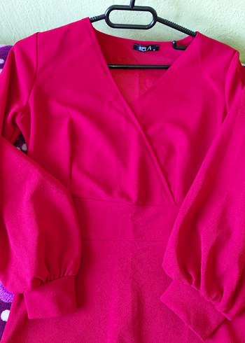 Kırmızı Drapeli Uzun Kollu Kalem Elbise - Görsel 3