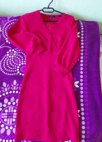 Kırmızı Drapeli Uzun Kollu Kalem Elbise - Görsel 4