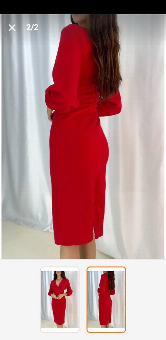 Kırmızı Drapeli Uzun Kollu Kalem Elbise - Görsel 2