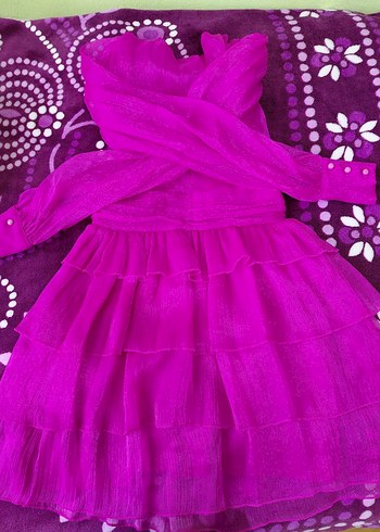 Pembe Uzun Kollu Fırfırlı Abiye Elbise - Görsel 3