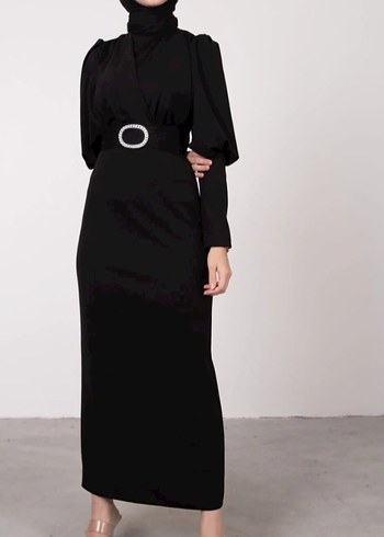 Kemer Detaylı Siyah Uzun Elbise - Görsel 2
