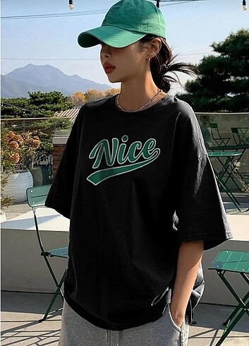 Nice Baskılı Oversize T-shirt