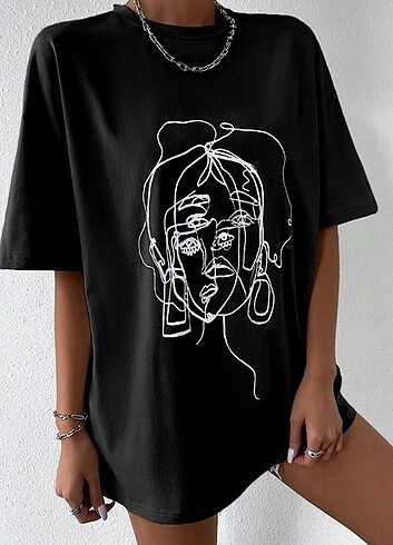 Kadın Yüz Baskılı Oversize T-shirt