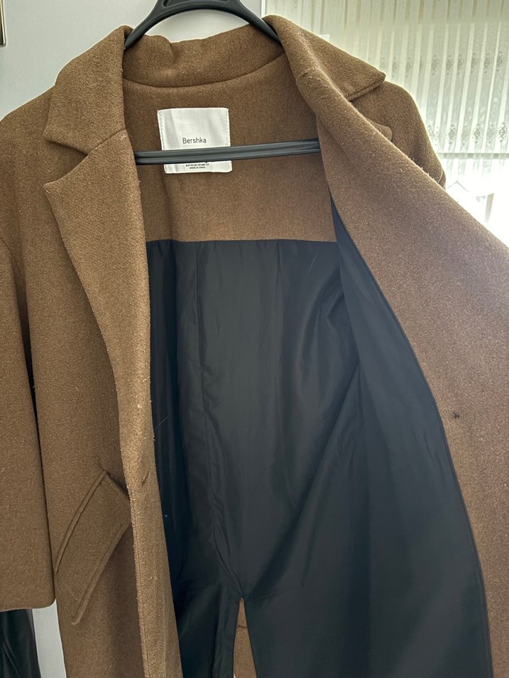 Bershka çift düğmeli kahverengi kaban - Görsel 5