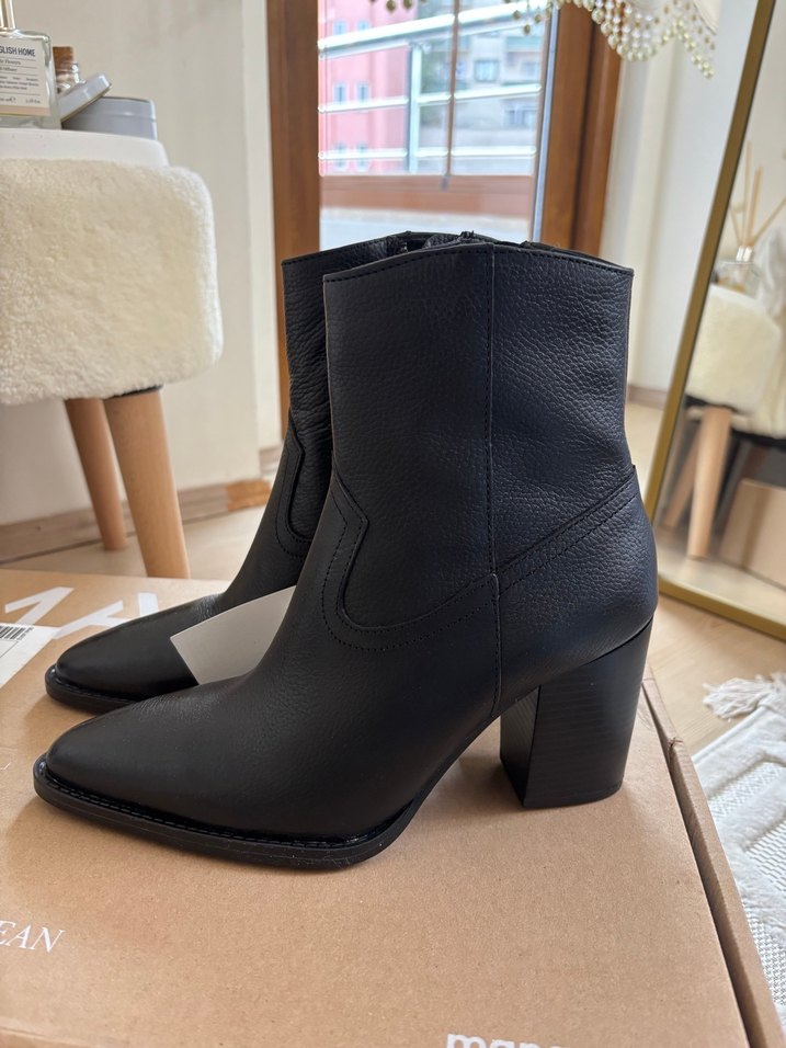 Mango Siyah Deri Topuklu Bot - Görsel 2