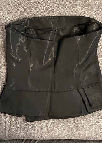 Gri Straplez Mini Bustiyer Fermuarlı - Görsel 2