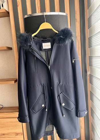 Lacivert Kapüşonlu Kadın trençkot - Görsel 2