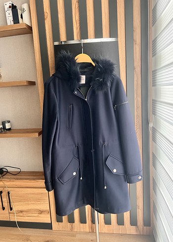 Lacivert Kapüşonlu Kadın trençkot - Görsel 6