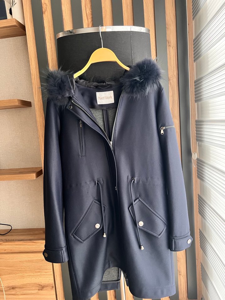 Lacivert Kapüşonlu Kadın trençkot - Görsel 2