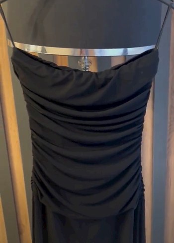 Siyah Drapeli Uzun Straplez Abiye tulum - Görsel 2