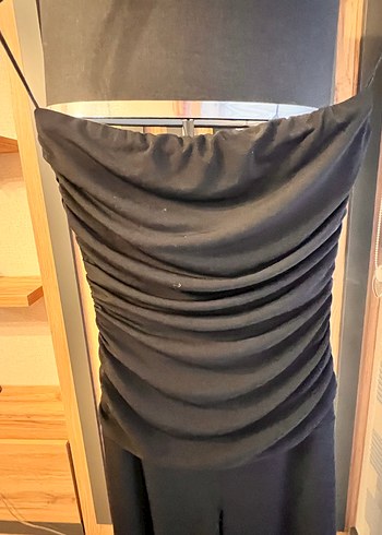 Siyah Drapeli Uzun Straplez Abiye tulum - Görsel 3