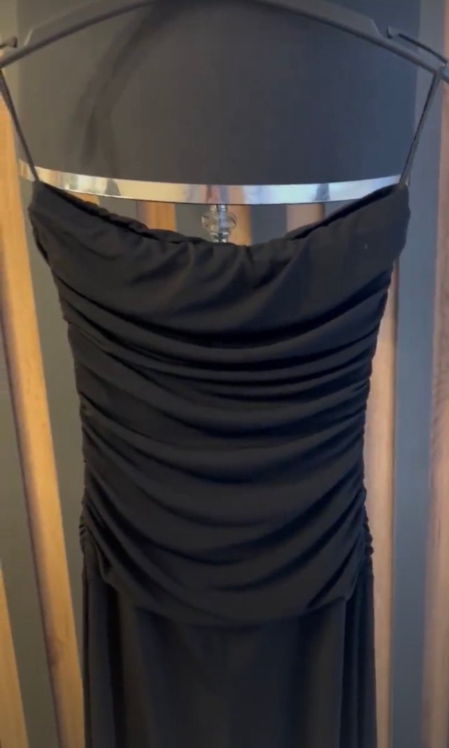 Siyah Drapeli Uzun Straplez Abiye tulum - Görsel 2