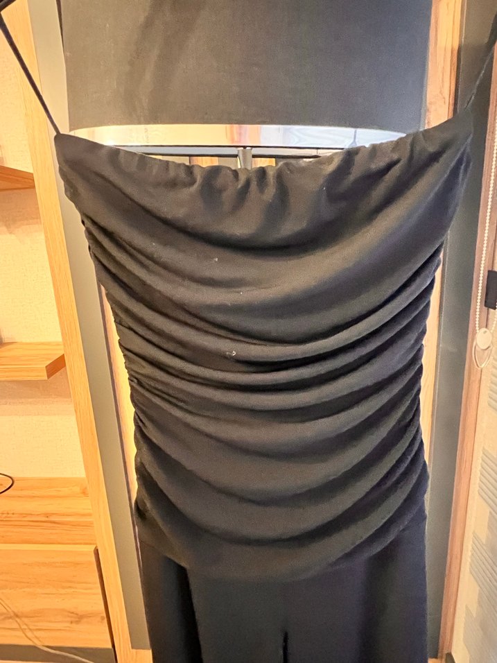 Siyah Drapeli Uzun Straplez Abiye tulum - Görsel 3