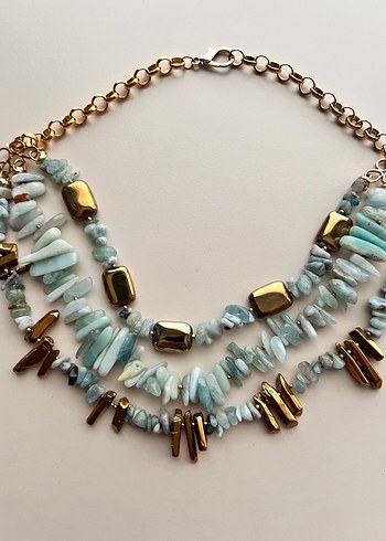 Uzun Turkuaz Boncuklu Bohem Kolye - Görsel 2