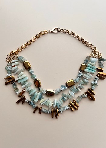 Uzun Turkuaz Boncuklu Bohem Kolye - Görsel 3